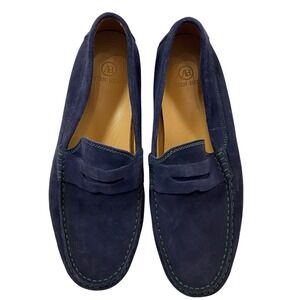 Austen Heller Mens Navy Blue Suede Penny Loafers Green Sole Driving Mocs Size 10